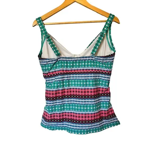 Lands' End EUC  Teal Striped Underwire Wrap Tankini SWIM TOP 14 DD Bathing Suit