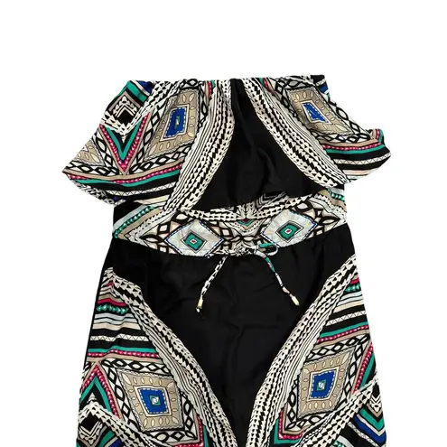 Mossimo Strapless XS Strapless Black Patterned Maxi Dress Y2K