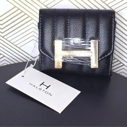 Halston Quilted Rib Faux Leather Wallet Black