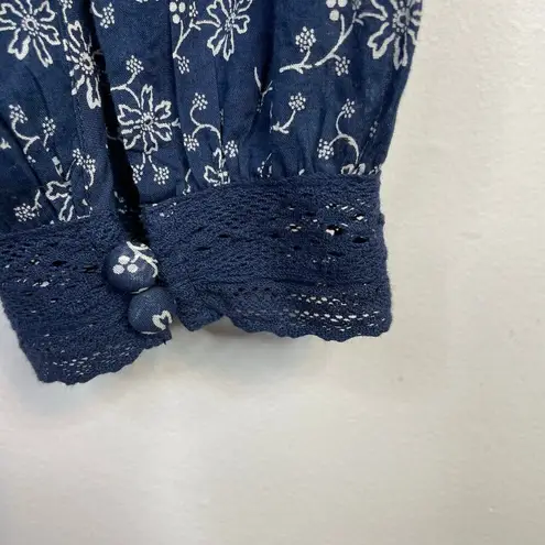 Veronica Beard Kent Navy Blue Floral Crochet Lace Peasant Blouse Top women 14 L