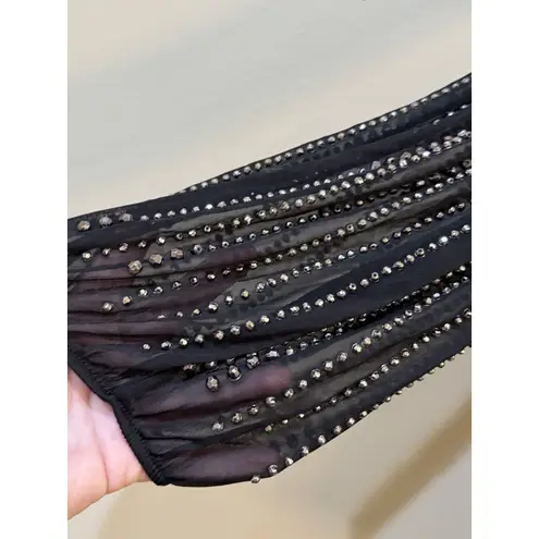 Marina 2 Piece Beaded Asymmetrical Hemline Long Sleeve Jewel Neck Top Size 12 Black