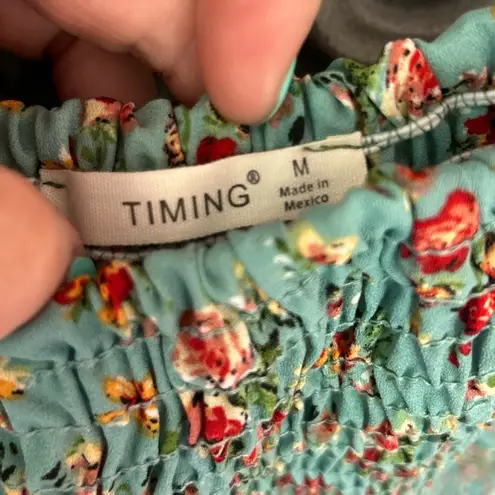 Timing  Ditsy floral Smocked puff sleeve mini dress light blue size M NWT cottage