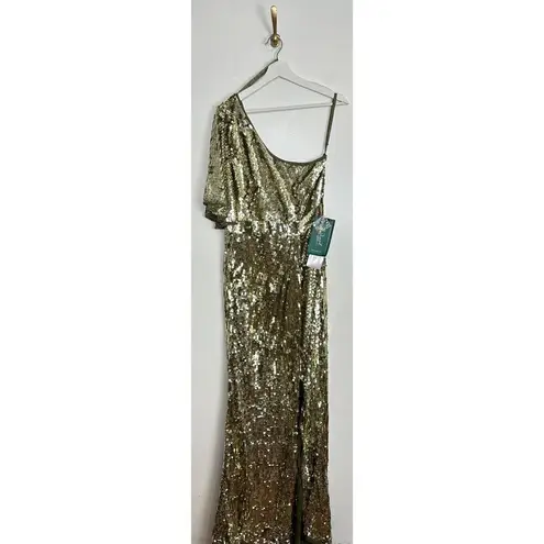 Mac Duggal One-Shoulder Sequin Column Gown in Gold Size US 12 NWT