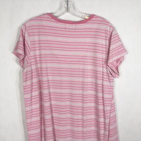 Oscar de la Renta  XL Nightgown Shift Pink Stripe Cotton Stretch Short Sleeve 233