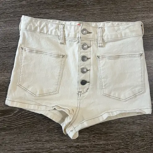 Free People  Bridgette Denim‎ Shorts High Rise Button Fly Ivory Cream
