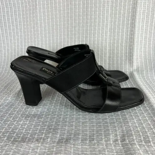 Paul Green Sandals 6.5 Block Heel Black Leather Open Toe Slip On Shoes Handmade