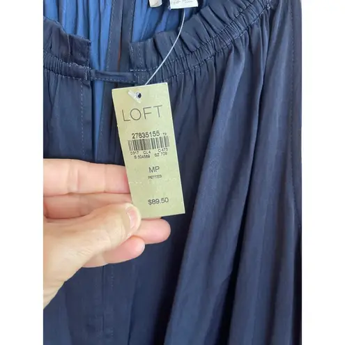 LOFT Navy Silky Maxi Long Wide Leg Romper Jumpsuit size MP Blue