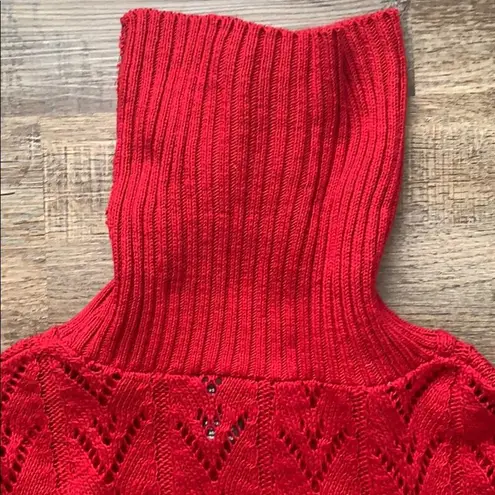 Open Knit Dolman Sleeve Cowl Turtleneck Sweater M Red Size M