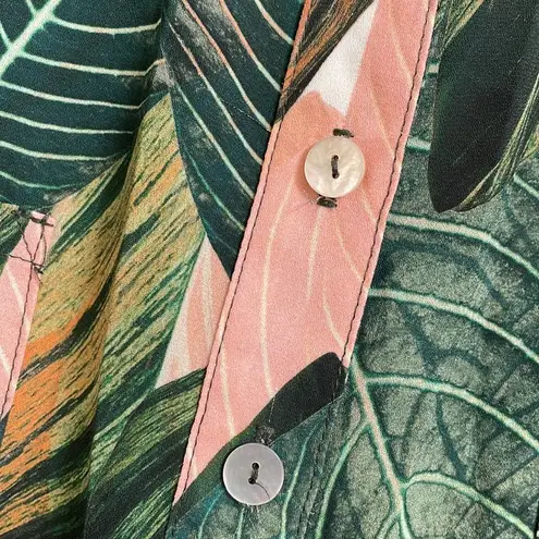 Show Me Your Mumu  peach green tropical leaf button down Murphy top, size M