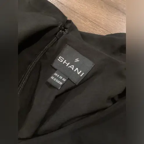 Shani Collection Ruffle Asymmetrical Long Sleeve Midi Dress Hanky Hem Black Med Size 8