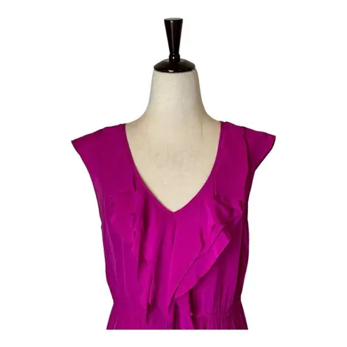 Rebecca Taylor Dress Women 2 Pink Silk Ruffle Elastic Waist Fit And Flare Mini