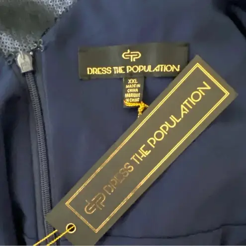 Dress the Population NWT Sandra Plunge Sequin Evening Dress in Navy Size XXL