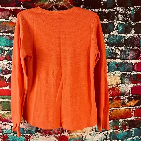 L.L.Bean  Orange Long Sleeve Waffle Print Henley Shirt Size Medium Regular