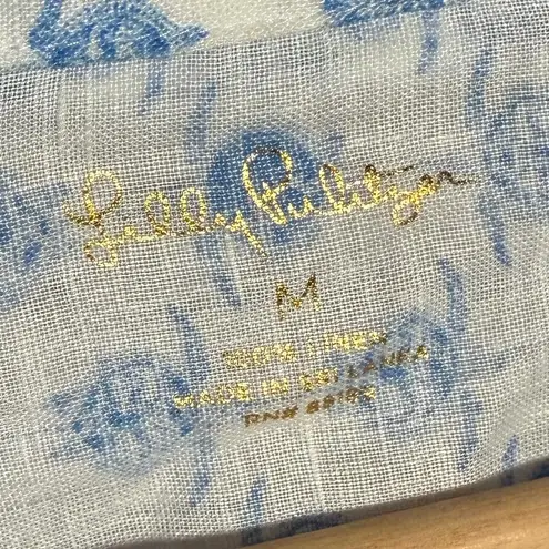 Lilly Pulitzer  Sea View blue and white turtle Linen Toe To Toe Shirt Size medium