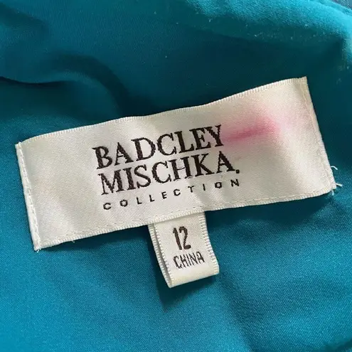 Badgley Mischka Teal Blue Green One-Shoulder Mini Dress 12