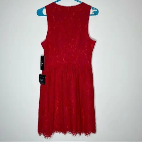 Lulus  Red Lace Sleeveless Skater Dress In This Moment VNeck NWT Size Medium