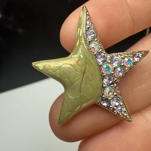Star Shape Rhinestone Or Enamel Mix Brooch Pin Lot Of 3