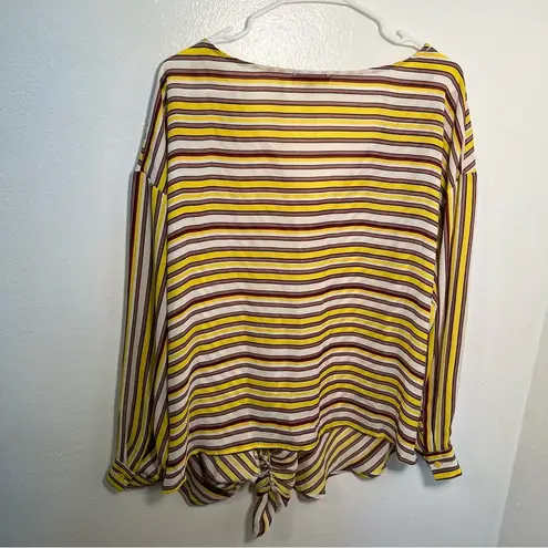 Timing  Faux Wrap Blouse Yellow Red Stripes