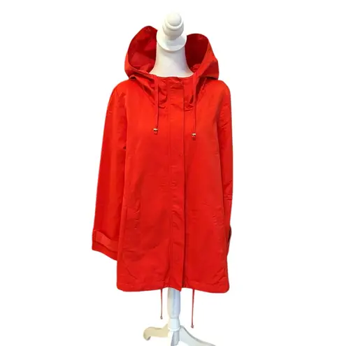 Eileen Fisher  Cotton Nylon Hooded Jacket Red Womens Size Small Rain Anorak