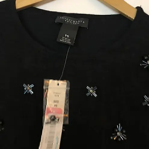 Investments NEW PETITE Black Beaded Bead Holiday Rayon Crewneck Sweater PS SP