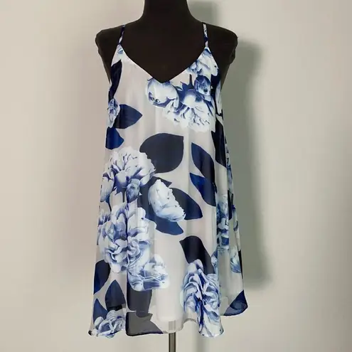 Show me your Mumu sz S Spaghetti strap tent flare floral dress NWT Blue