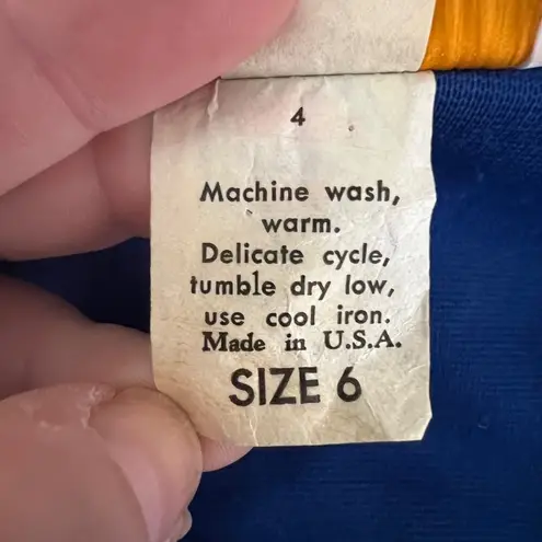 Vintage 70s Newton Centre Long Sleeve Pleated Dress Blue USA Union Made Size 6