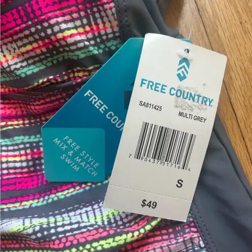 Free Country NWT Bandeau Grey/Pink Dot Stripes Padded Tankini Size Small
