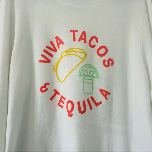 Judith March White Viva Tacos & Tequila Fleece Oversized Crewneck Sweater L