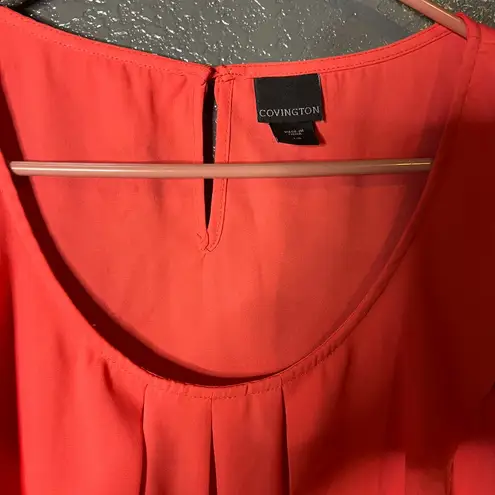 Covington Large Coral Orange Cascading Ruffle Sleeveless Blouse Top