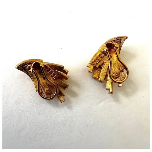 BSK vintage gold tone clip on fan earrings