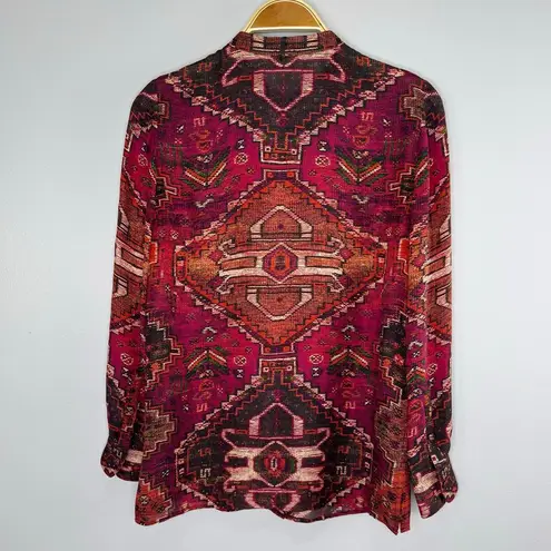 Tory Burch  Silk Hidden Button Front Shirt Blouse Women Size 2 Pink Tribal Print