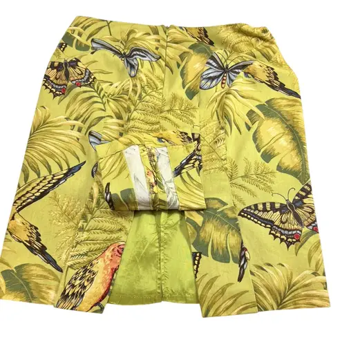 Muse Linen Sequined Parakeets & Butterflies Straight Skirt Green Size 14