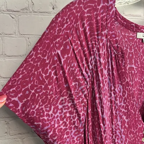 Rails Carla Magenta Cheetah print midi dress girly chic lined buttons Large