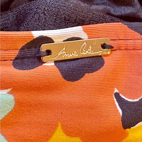 Anne cole Black Floral One-Piece Swimsuit Scoop Back Tummy Control Sz 12💛