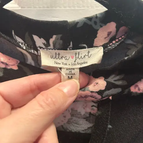 Ultra Flirt Black Pink Floral Mini Dress | Size Medium