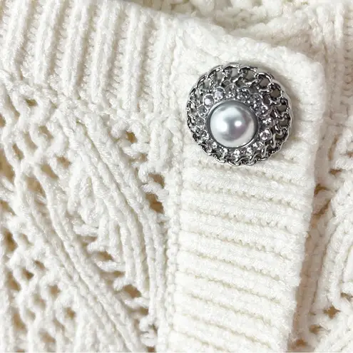 EXPRESS  Cream Knit Long Sleeves Pearl Embellished Buttons Cardigan, Size XL