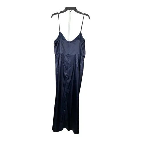 After Six Nwt Charmeuse Stretch Draped Midi Dress 10 Midnight Blue Satin Wrap