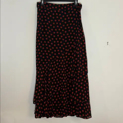 Boden Tiered Multi Ruffle Maxi Skirt Red Black Floral Size 8
