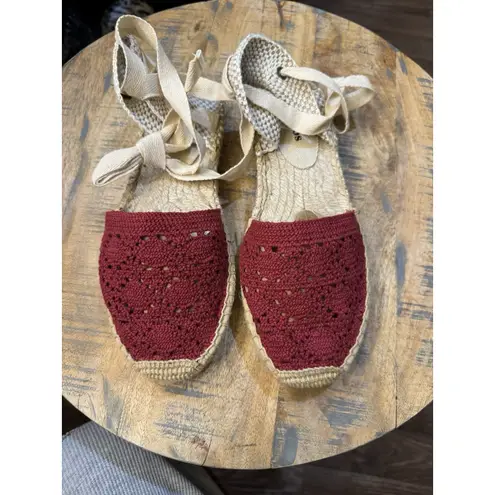Soludos Women's The Lauren Lace Up Crochet Espadrilles Red Size 7-7.5