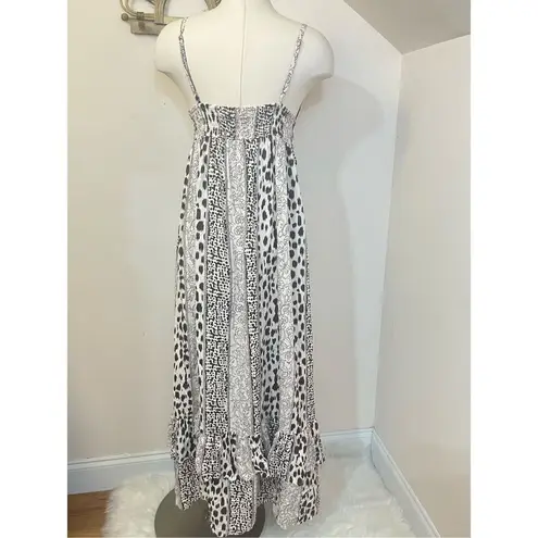 Brass Monkey Boutique Mixed Animal Print Tiered Ruffle Maxi Dress S White