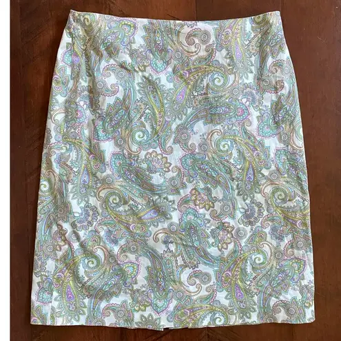 Jones New York  Knee Length Pencil Skirt Pastel Paisley Brocade Women SZ 8