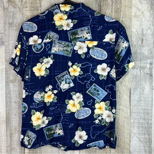 Ms. Lee Vintage Sz Small Floral Tropical/Hawaiian Button Front Short Sleeve Yellow