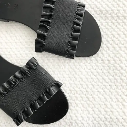 Rigenerato Victor Black Leather Ruffle Trim Simple Slide Slip On Sandals 37 Size 6