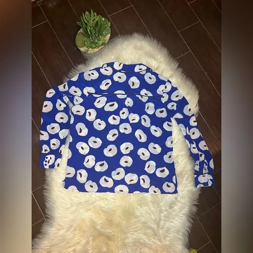 Olivia Palermo Chelsea silk Blue Floral button down blouse sz small