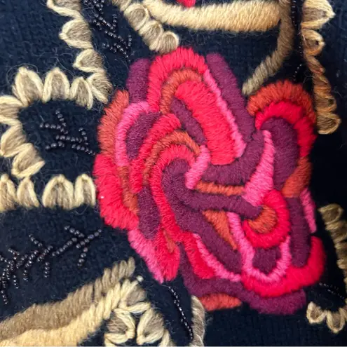 Vintage Eminent Lambsool/Angora Black and Red Embroidered Rose Sweater Size 1X