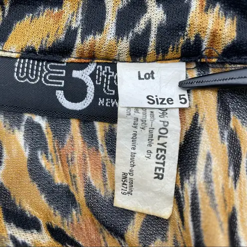 Vintage Sheer Leopard Print Dress Flutter Sleeves Animal Jungle 80s Collar Midi Size XS