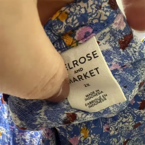 Melrose and Market 2XL Floral Print V-Neck Blouse Short Sleeve Multicolor Top