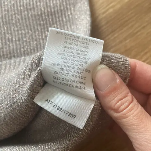 White + Warren Metallic Shimmer Gold Silver Ribbed Sweater sz Medium