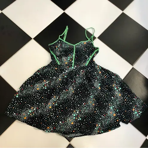 Cooperative Polka Dot Fit & Flare Mini Dress Cutouts Green Black Skater size 6