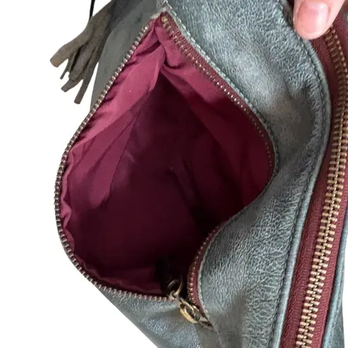 Brynn Capella Nikki Clutch Crossbody Studded Leather Bag Tassel Fringe Purse Gray